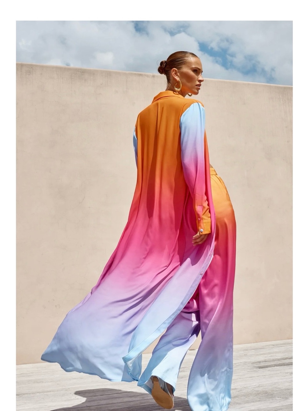 LISAMAREE Hope & Harmony Maxi Duster Coverup Coat in Orange Ombre. NWT. Size S